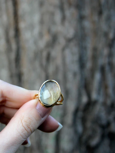 Doğal Taş Sitrin Doğal Taşlı Ayarlanabilir Altın Kaplama Kadın Yüzük eouy3s - Resim 3