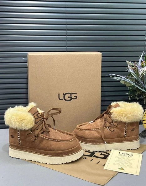 UGG BAĞCIKLI YÜKSEK TABAN DERİ BOT