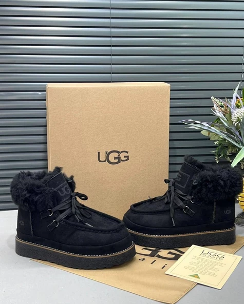UGG BAĞCIKLI YÜKSEK TABAN DERİ BOT