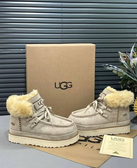 UGG BAĞCIKLI YÜKSEK TABAN DERİ BOT