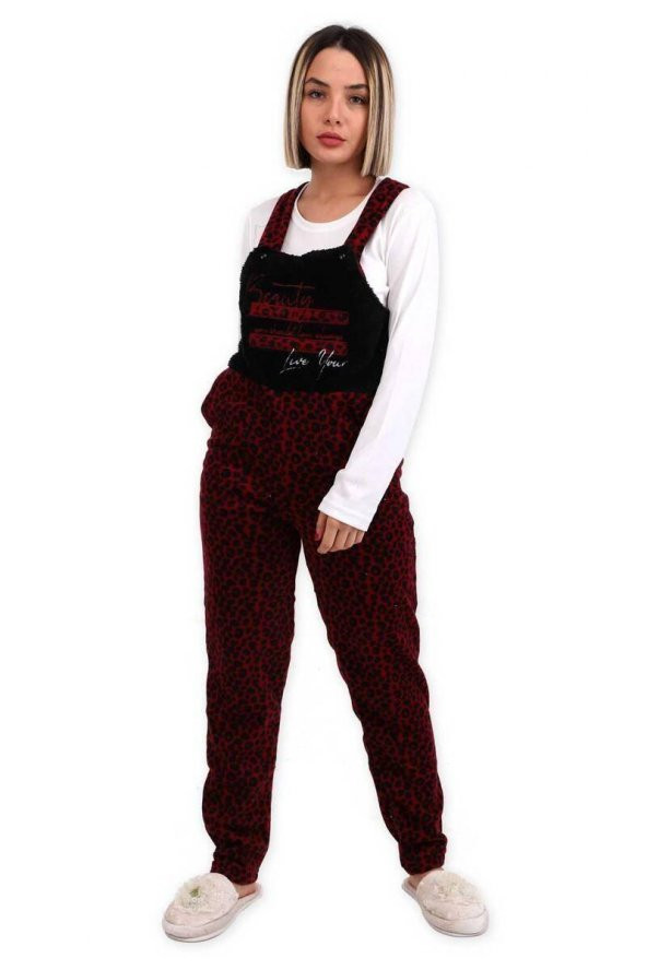 Arcan Leopar Desenli Polar Salopet Tulum 1805-12 | Bordo - 1