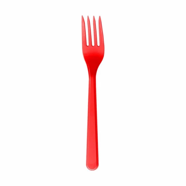Plastik Kırmızı Renkli Lüx Parti Doğum Günü Çatal - 18 Cm. - 25 Adetlik Paket - 3