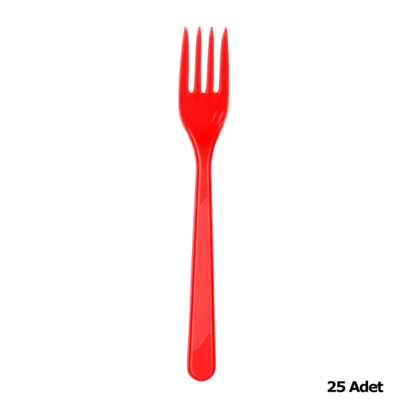 Plastik Kırmızı Renkli Lüx Parti Doğum Günü Çatal - 18 Cm. - 25 Adetlik Paket - 2