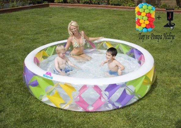 Şişme Büyük Boy Desenli Çocuk Oyun Havuzu Set 229x56 Cm Top Ve Pompa Hediye