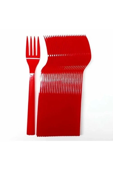 Plastik Kırmızı Renkli Lüx Parti Doğum Günü Çatal - 18 Cm. - 25 Adetlik 10 Paket - Resim 4