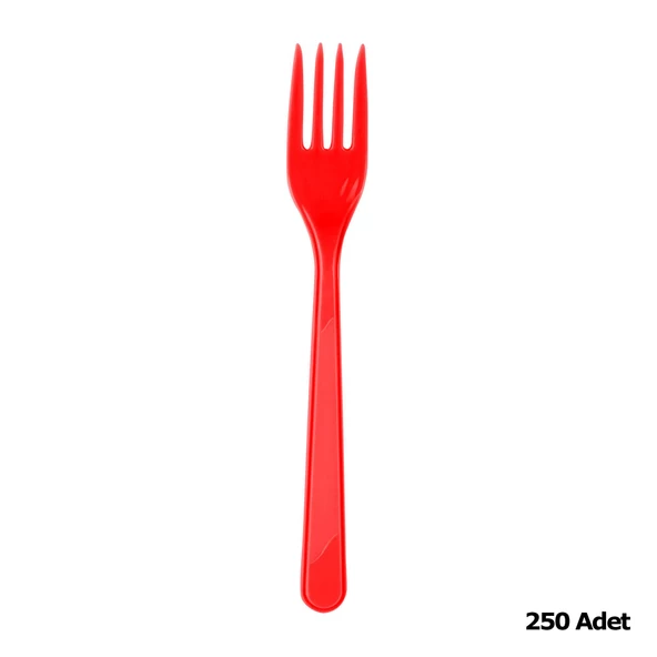 Plastik Kırmızı Renkli Lüx Parti Doğum Günü Çatal - 18 Cm. - 25 Adetlik 10 Paket - Resim 2