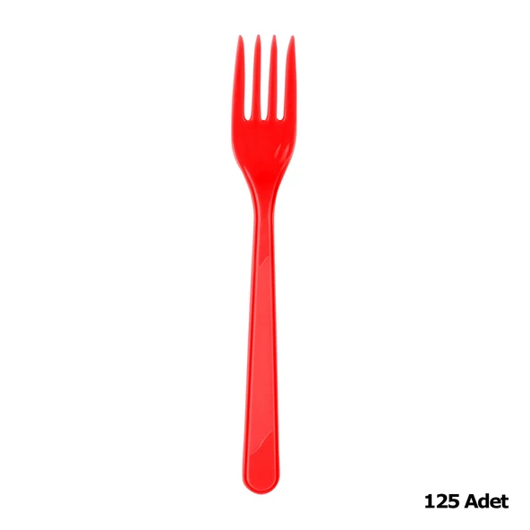 Plastik Kırmızı Renkli Lüx Parti Doğum Günü Çatal - 18 Cm. - 25 Adetlik 5 Paket - Resim 2