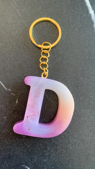 D Harfi Gökkuşağı Renkleri Kırmızı Sim Süsleme Anahtarlık Gold Aksesuarlı El Yapımı Epoksi - Resim 6