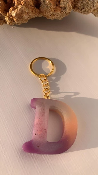 D Harfi Gökkuşağı Renkleri Kırmızı Sim Süsleme Anahtarlık Gold Aksesuarlı El Yapımı Epoksi - Resim 7