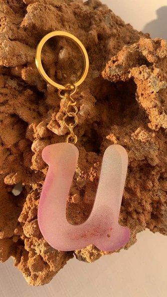 U Harfi Gökkuşağı Renkleri Kırmızı Sim Süsleme Anahtarlık Gold Aksesuarlı El Yapımı Epoksi - 7