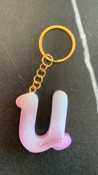 U Harfi Gökkuşağı Renkleri Kırmızı Sim Süsleme Anahtarlık Gold Aksesuarlı El Yapımı Epoksi - 8