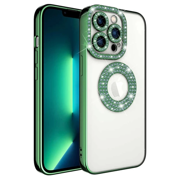 Apple İphone 12 Pro Max Kılıf Kamera Korumalı Taş Süslemeli Arkası Şeffaf Redclick Asya Kapak ürün görseli