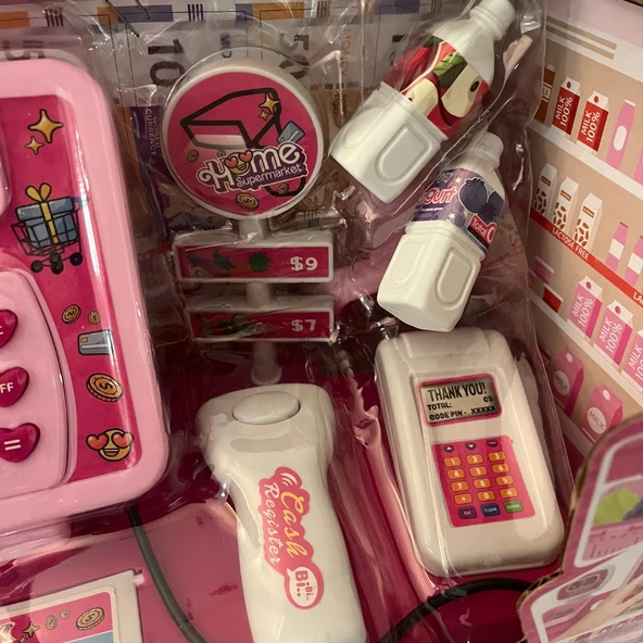 Çocuk Süper Market Pembe Yazar Kasalı Oyuncak - Mavi Su Dünyası - 5