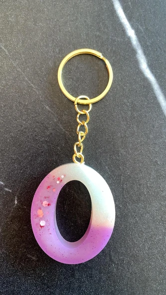 O Harfi Gökkuşağı Renkleri Kırmızı Sim Süsleme Anahtarlık Gold Aksesuarlı El Yapımı Epoksi - Resim 8