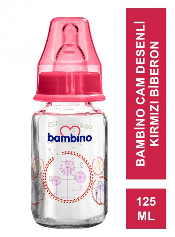 Bambino Klasik Cam Biberon 0-6 Ay 125 ml - B013 -Kırmızı