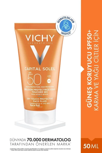 Vichy Capital Soleil Dry Touch Yüksek Korumalı Yüz Emulsiyonu Spf 50 50 ml