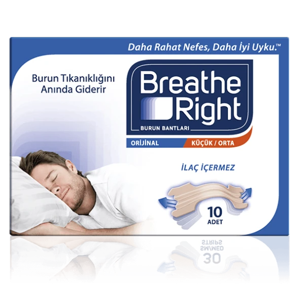Breathe Right Orijinal Küçük/Orta Burun Bandı 10 Adet (S.K.T 02-2028)