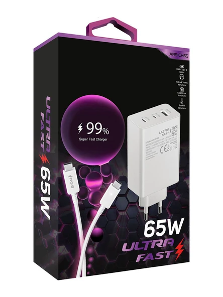 Zuidid CH65 65W 2 Pd + 1 USB Çıkışlı Ultra Hızlı Şarj Cihazı + Pd Kablo - 2