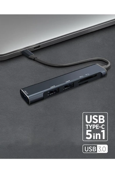 ZUIDID 5 in 1 Dönüştürücü Hub USB 3.0 + Kart Okuyucu Siyah - 4