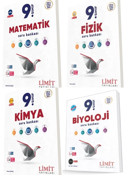 Limit 2025 9. Sınıf Matematik + Fizik + Kimya + Biyoloji Soru Seti 4 Kitap Güncel Müfredat