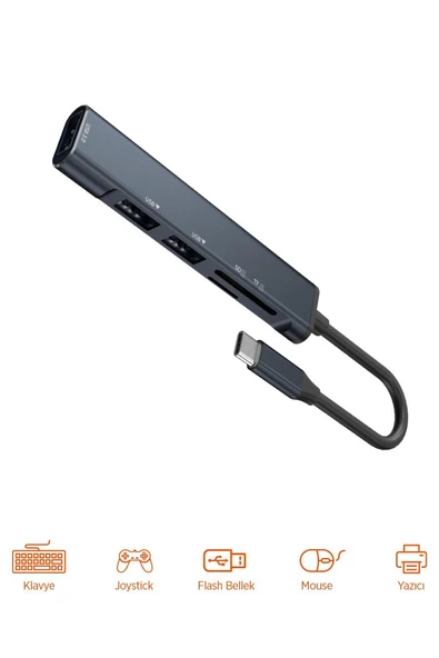 ZUIDID 5 in 1 Dönüştürücü Hub USB 3.0 + Kart Okuyucu Siyah - 3