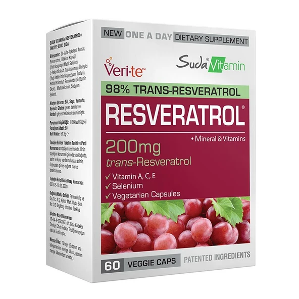 Suda Vitamin Resveratrol 200 mg 60 Vegi Kapsül