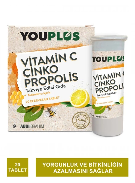 Youplus Vitamin C Çinko Propolis 20 Efervesan Tablet x 3 Adet