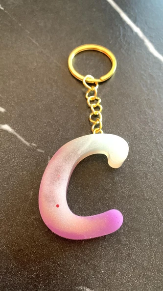 C Harfi Gökkuşağı Renkleri Kırmızı Sim Süsleme Anahtarlık Gold Aksesuarlı El Yapımı Epoksi - 4