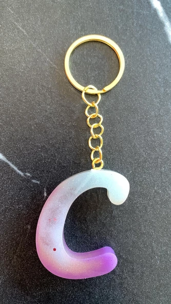 C Harfi Gökkuşağı Renkleri Kırmızı Sim Süsleme Anahtarlık Gold Aksesuarlı El Yapımı Epoksi - 6