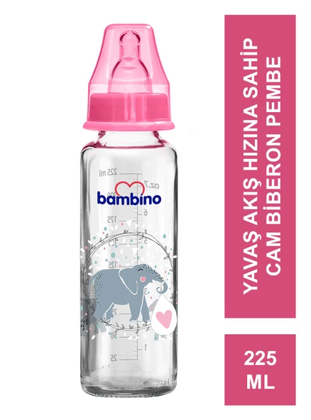 Bambino Klasik Cam Biberon 0-6 Ay 225 ml - B014 -Pembe