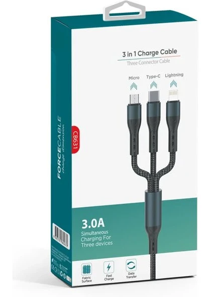 Zuidid Force CB631 Örgülü ve Güçlendirilmiş 100 cm Çoklu Hızlı Şarj ve Data Kablosu - 2
