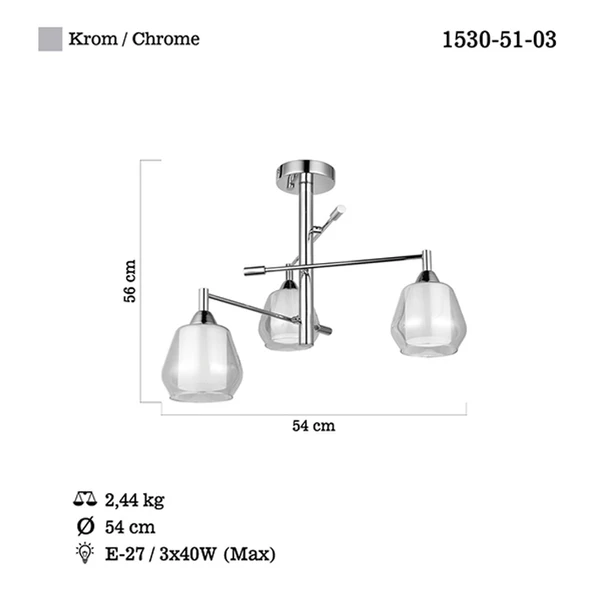 LUCEA 1530-51-03 PALMELA 3 LU KROM PLAFONYER 3XE27 - 2