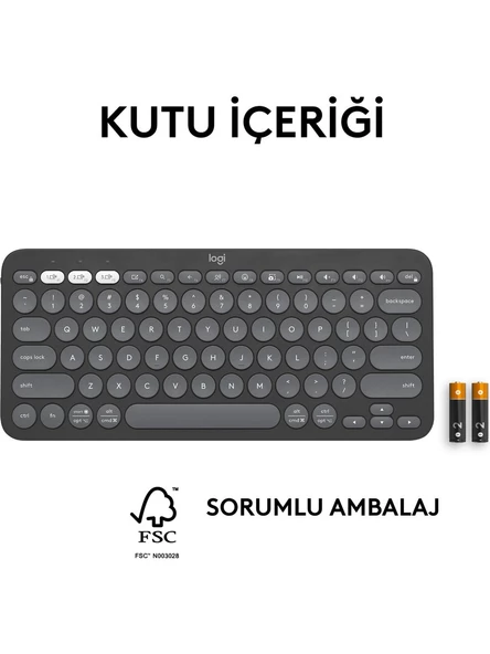Logitech K380s Pebble Keys 2 Çoklu Cihaz Özellikli Bluetooth Türkçe Q Klavye - Siyah - 2