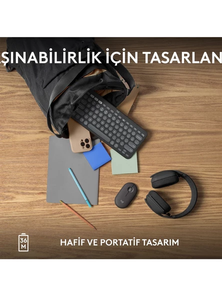 Logitech K380s Pebble Keys 2 Çoklu Cihaz Özellikli Bluetooth Türkçe Q Klavye - Siyah - 4