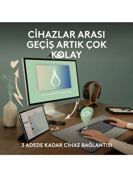 Logitech K380s Pebble Keys 2 Çoklu Cihaz Özellikli Bluetooth Türkçe Q Klavye - Siyah - 8