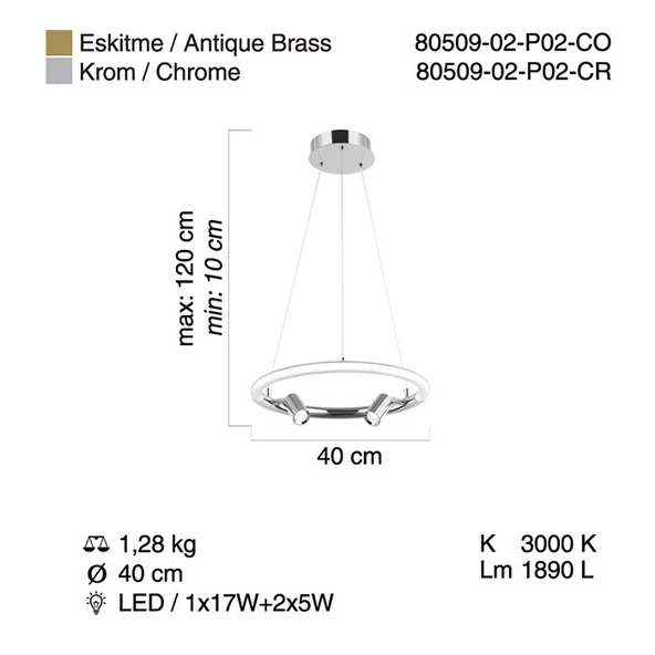 LUCEA 80509-02-P02-CO SELESTE LEDLI ESKITME SARKIT 15W+10W 3000K - 2