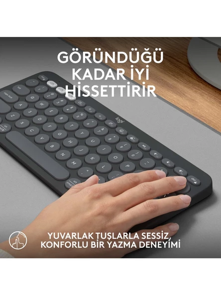Logitech K380s Pebble Keys 2 Çoklu Cihaz Özellikli Bluetooth Türkçe Q Klavye - Siyah - 6