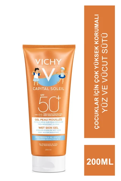 Vichy Capital Soleil  Wet Skin Gel Spf 50+ Çocuklar İçin Çok Yüksek Korumalı Yüz Ve Vücut Sütü 200 ml - 1