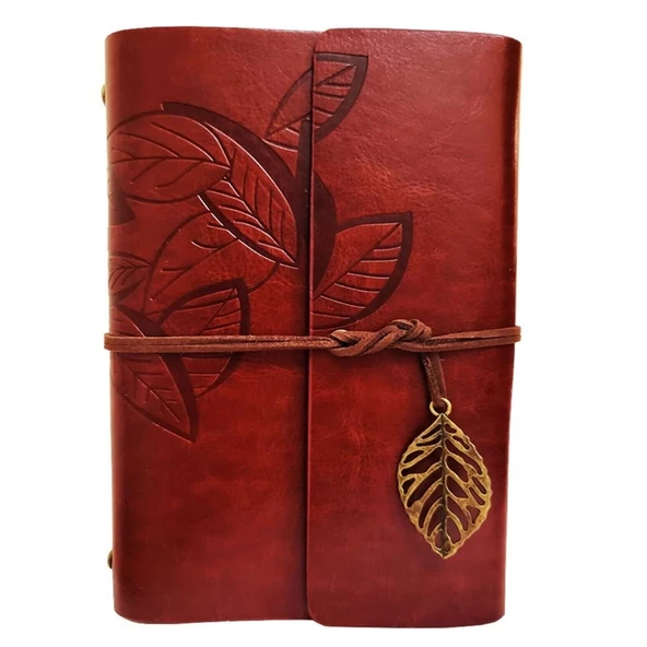 Yaprak Desenli Kahverengi Deri Defter - 5