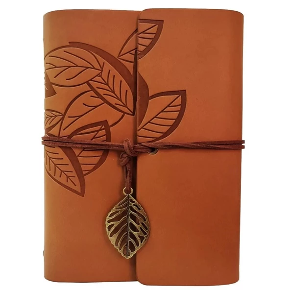 Deri Yaprak Desenli Defter - 5