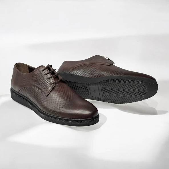 Casso Hakiki Deri Eva Hafif Taban Erkek Bağcıklı Lazer Baskılı Günlük Klasik - Damatlık Ayakkabı - 5