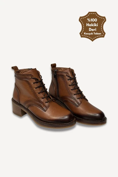 Casso Hakiki Deri Kauçuk Kaymaz Taban Fermuarlı Kolay Giyim İçi Yünlü Kadın Bot - 4