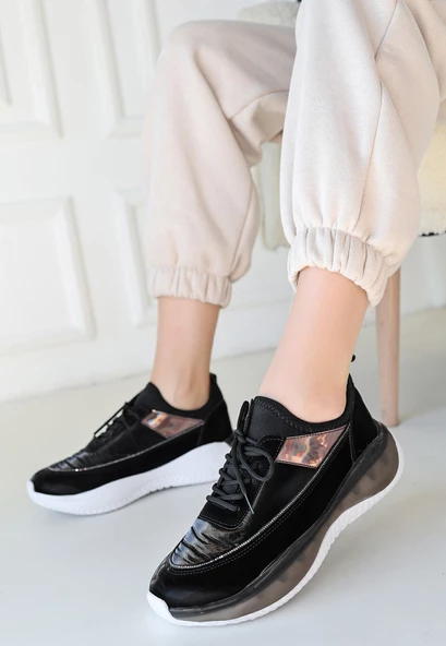 Nadio Siyah Rugan Bağcıklı Spor Ayakkabı - 2