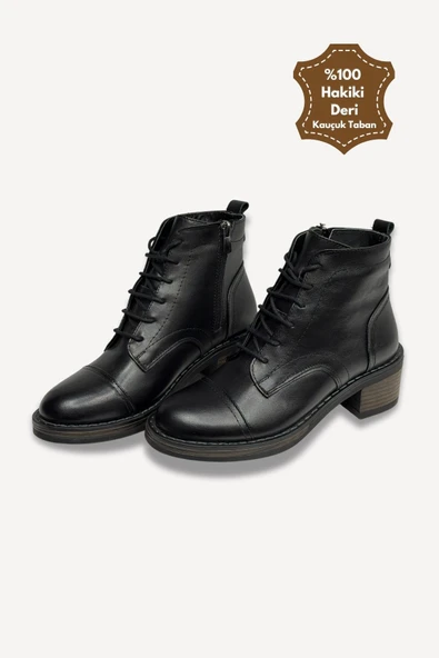 Casso Hakiki Deri Kauçuk Kaymaz Taban Fermuarlı Kolay Giyim İçi Yünlü Kadın Bot - 9