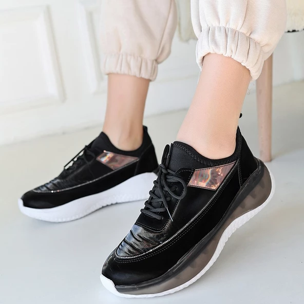 Nadio Siyah Rugan Bağcıklı Spor Ayakkabı - 4