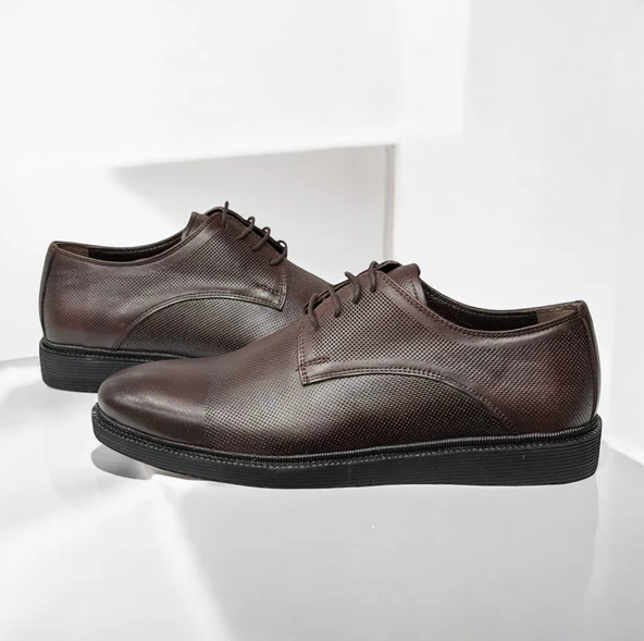 Casso Hakiki Deri Eva Hafif Taban Erkek Bağcıklı Lazer Baskılı Günlük Klasik - Damatlık Ayakkabı - 6