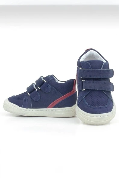 Casso Hakiki Deri Tam Ortopedik Kauçuk Kaymaz Taban Erkek Çocuğu Çift Cırtlı İlk Adım Ayakkabı - 11