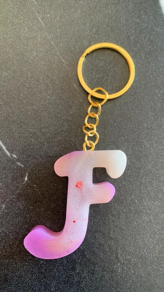 F Harfi Gökkuşağı Renkleri Kırmızı Sim Süsleme Anahtarlık Gold Aksesuarlı El Yapımı Epoksi - Resim 8