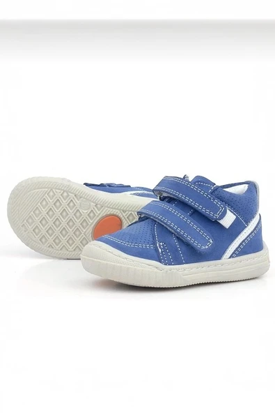Casso Hakiki Deri Tam Ortopedik Kauçuk Kaymaz Taban Erkek Çocuğu Çift Cırtlı İlk Adım Ayakkabı - 5