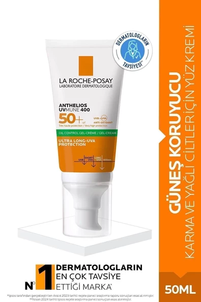 La Roche Posay Anthelios Oil Control Gel Yüz Güneş Kremi Karma/Yağlı Ciltler SPF50+ Yüksek Koruma 50ml